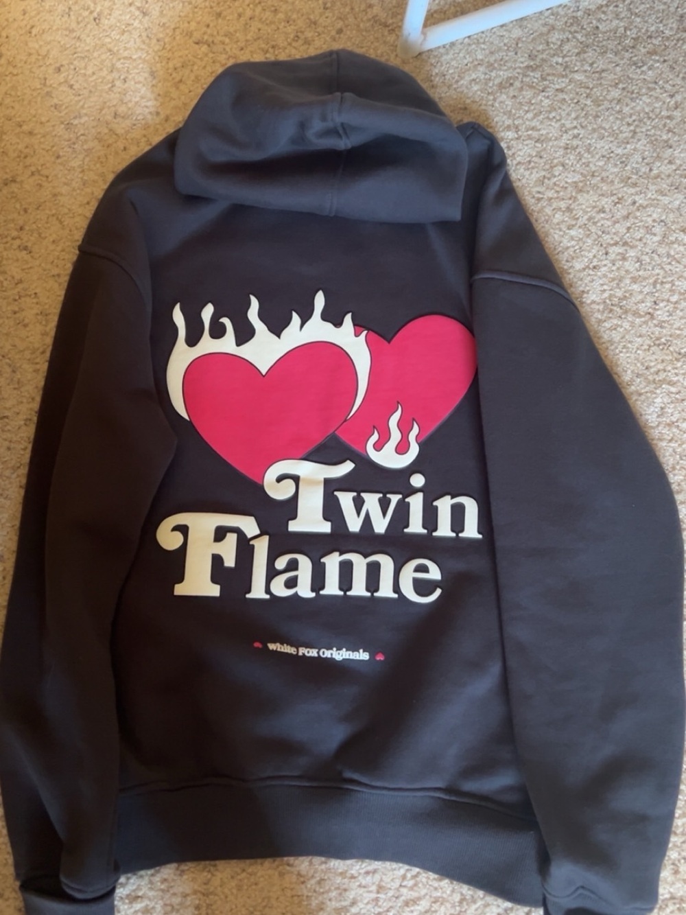 White Fox Boutique Black Hoodie with Pink & White Twin Flame Graphic - Picture 4 of 4